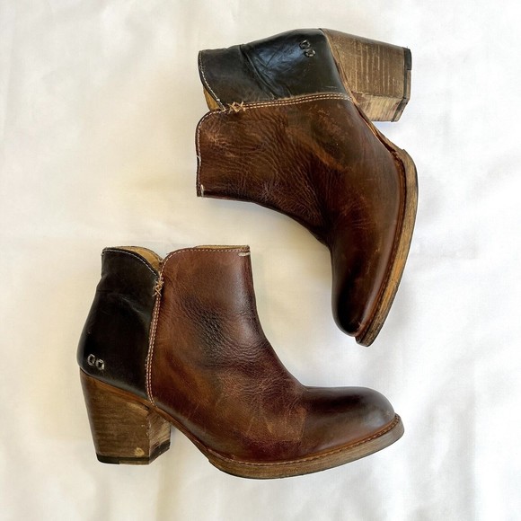 Bed Stu Yell Bootie Women Size 10 Leather Ankle Boot Brown Two Toned Side Zip - Picture 1 of 8